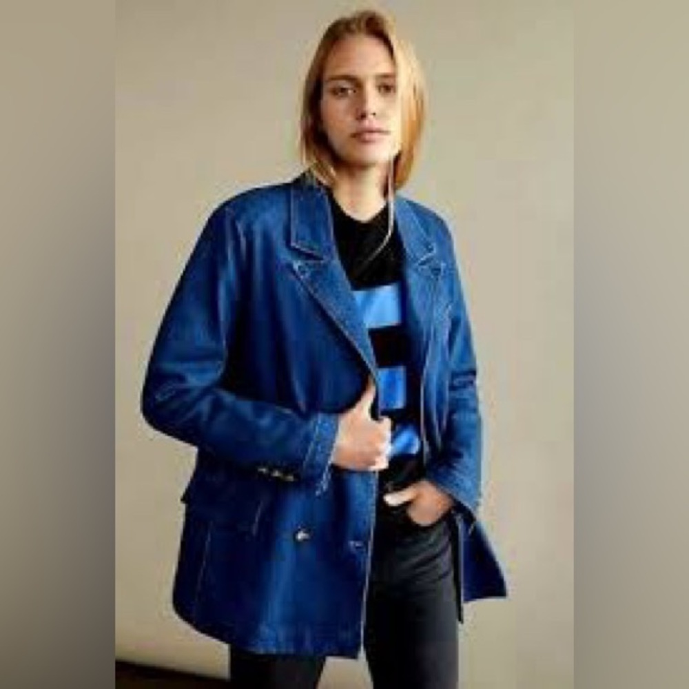 Anthropologie Pilcro Denim Oversized Shoulder Padded Structured Blazer XS